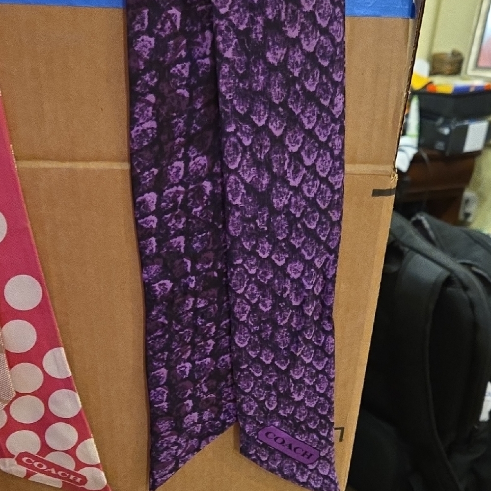 Coach Purple Snakeskin Pattern Scarf Tie Twilly